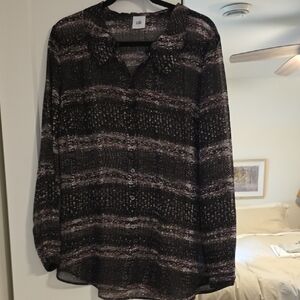 CAbi Black and Pink Patterned Blouse Size L